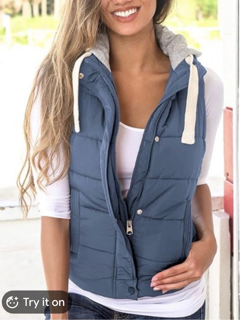 NWT Blue Quilted Hooded Puffer Vest w/detachable hood SZ XL